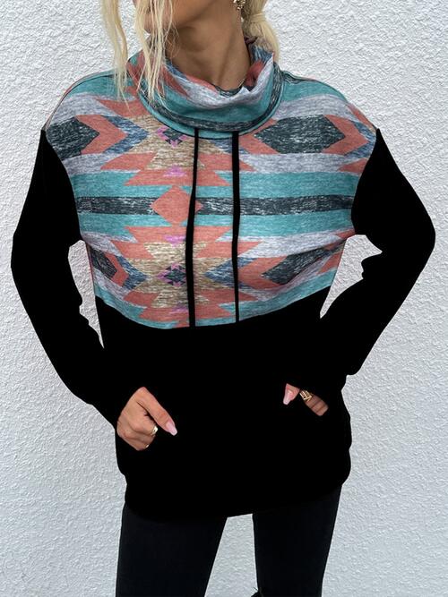 Geometric Drawstring Long-Sleeve Sweatshirt king-general-store-5710.myshopify.com