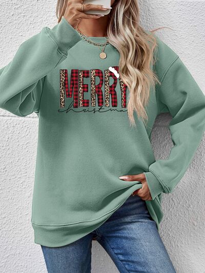 MERRY CHRISTMAS Round Neck Long Sleeve Sweatshirt (9 colors) Shirts & Tops Krazy Heart Designs Boutique Pumpkin S 