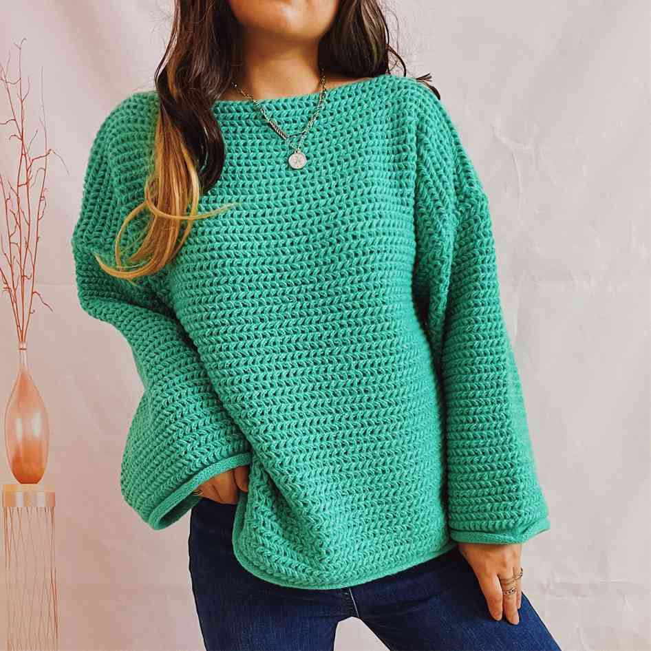 Ruby Openwork Boat Neck Long Sleeve Sweater