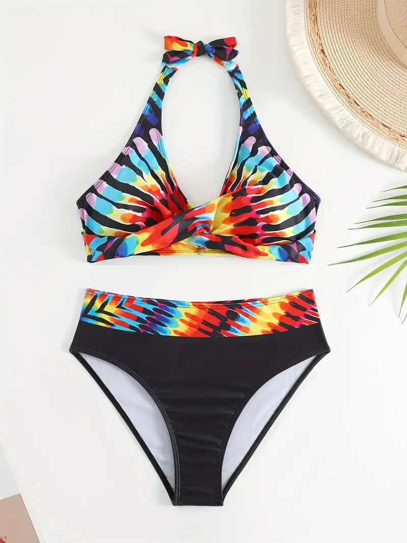 Tanya® | Stylischer Random Print Halter Kreuz Bikini