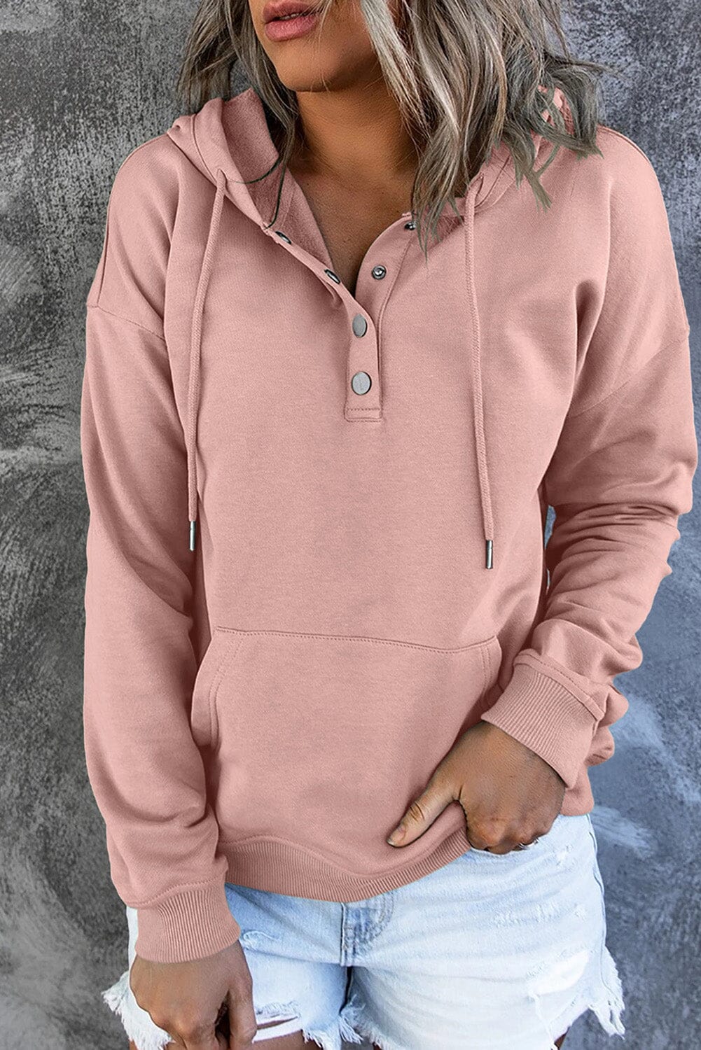 Dropped Shoulder Long Sleeve Hoodie with Pocket - Sydney So Sweet