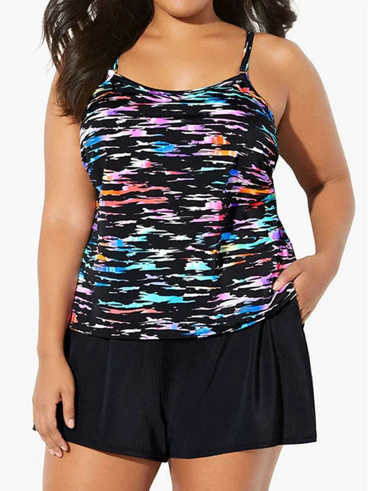 Avery| Plus Size Bademode ärmelloser Tankini mit Blumenmuster