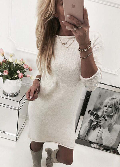 Solid Color Simple Style Slim Oversized Long Sweater Dress