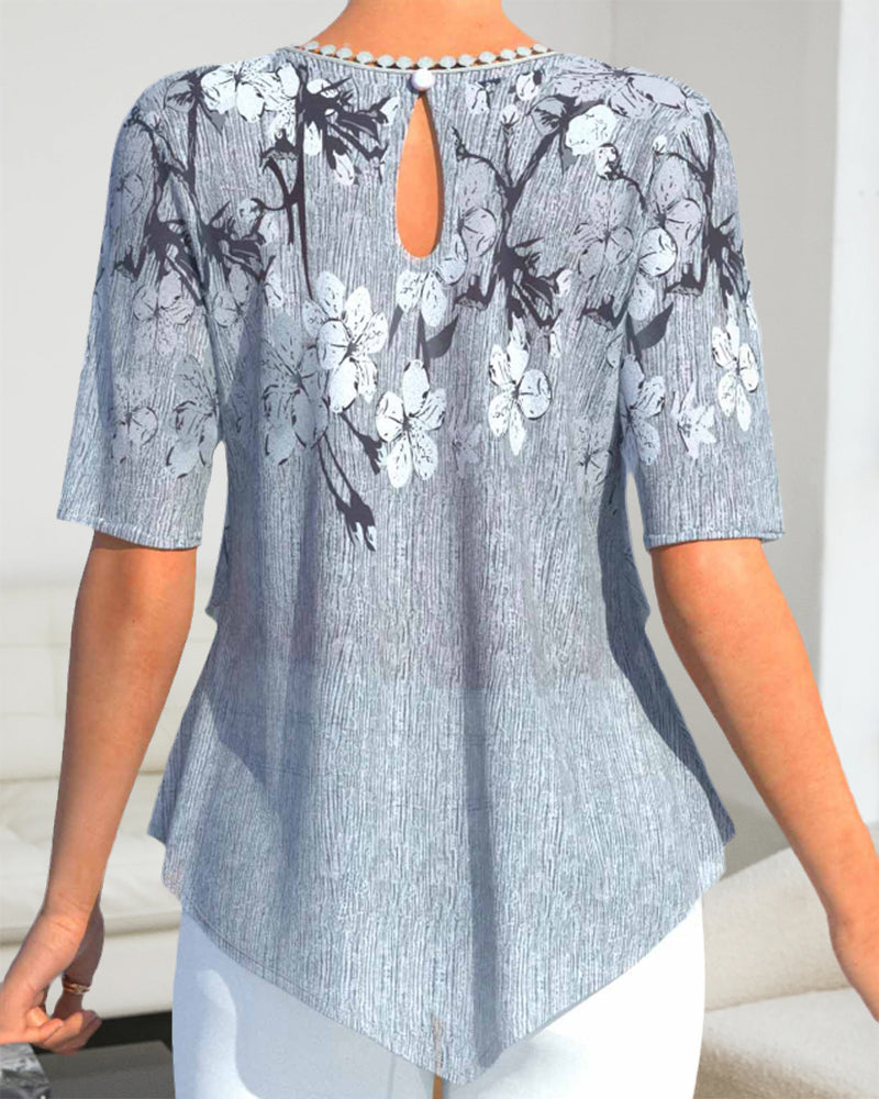 Tanya® | Kurzärmelige Bluse mit Rundhalsausschnitt und Blumendruck