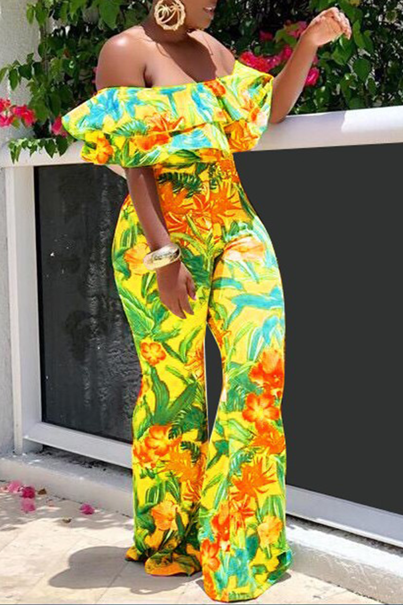 Sale-fashion-freeshipping-style-outfit-sexy-print-split-joint-off-the-shoulder-regular-jumpsuits