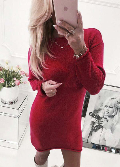 Solid Color Simple Style Slim Oversized Long Sweater Dress