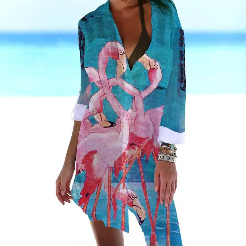 Cynthia® | Trendiges buntes Strandkleid mit Flamingo-Print