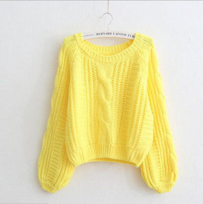 Cable Sleeve Coarse Yam Pure Color Pullover Sweater - May Your Fashion - 6