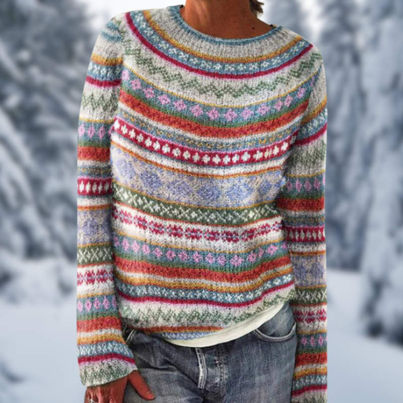 Nimfa® | Stylischer Rundhalsausschnitt Bunter Pullover