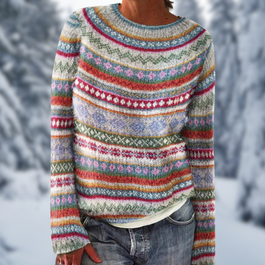 Nimfa® | Stylischer Rundhalsausschnitt Bunter Pullover