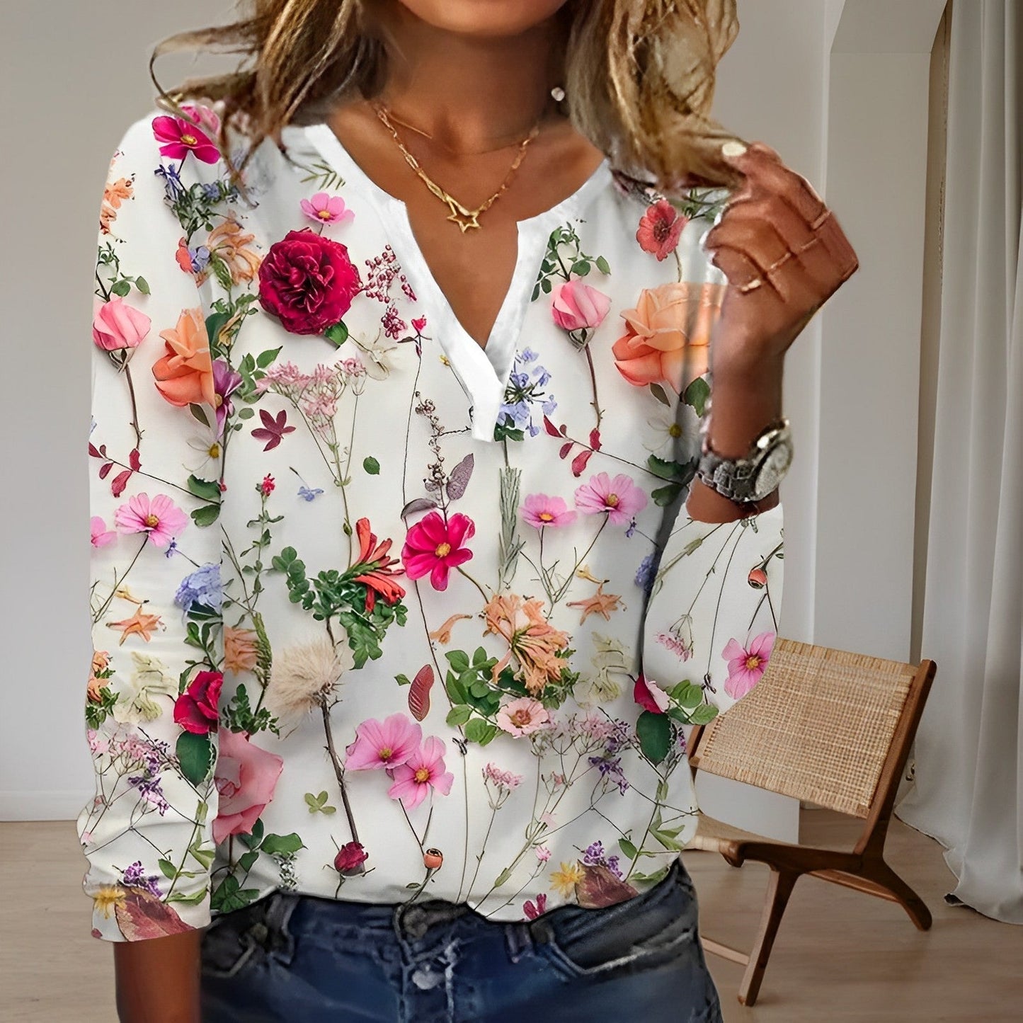 Kathy® | Bluse mit Blumendruck und V-Ausschnitt