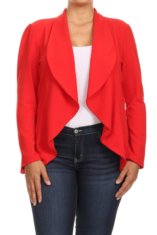 Honey Plus Casual Solid open front jacket blazer