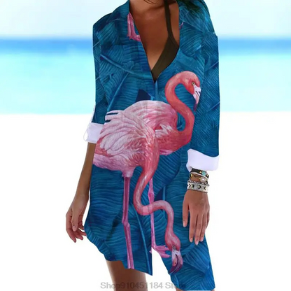 Cynthia® | Trendiges buntes Strandkleid mit Flamingo-Print