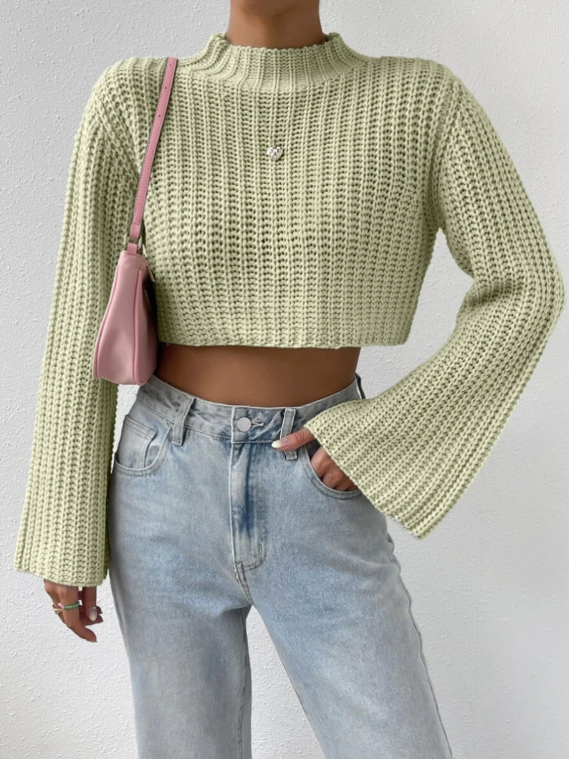 Mock Neck Long Sleeve Cropped Sweater Camel C.J@MZ clothes crop top crop tops cropped cropped sweater cropped top croptop long sleeves Ship From Overseas shirt shirts sweater sweaters top tops turtleneck sweater