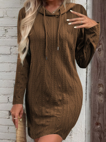 Drawstring Hooded Sweater Dress - NocturnalExpressions