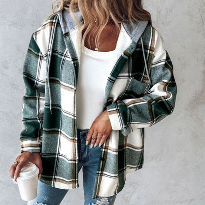 Women's Plaid Hooded Long Sleeve Shacket in 2 Colors S-XL - Wazzi's Wear