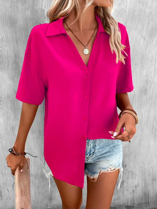 Patricia® | Lässiges lockeres Hemd Kragen Einfarbige Bluse