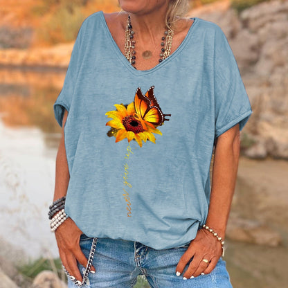 Dahlia® | Never Give Up Gedruckte Sonnenblume Damen-T-Shirt