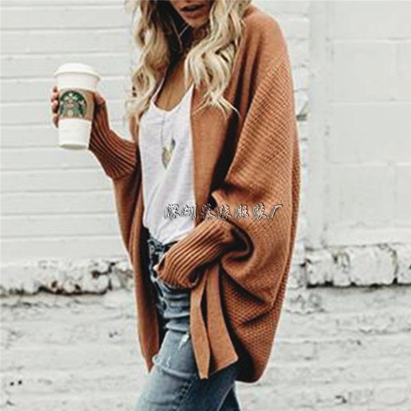 Solid Color Knit Wear Long Batwing Sleeves Women Oversized Cocoon Cardigan