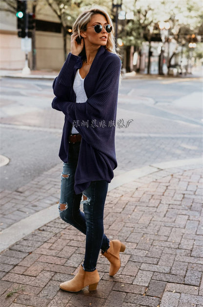 Solid Color Knit Wear Long Batwing Sleeves Women Oversized Cocoon Cardigan