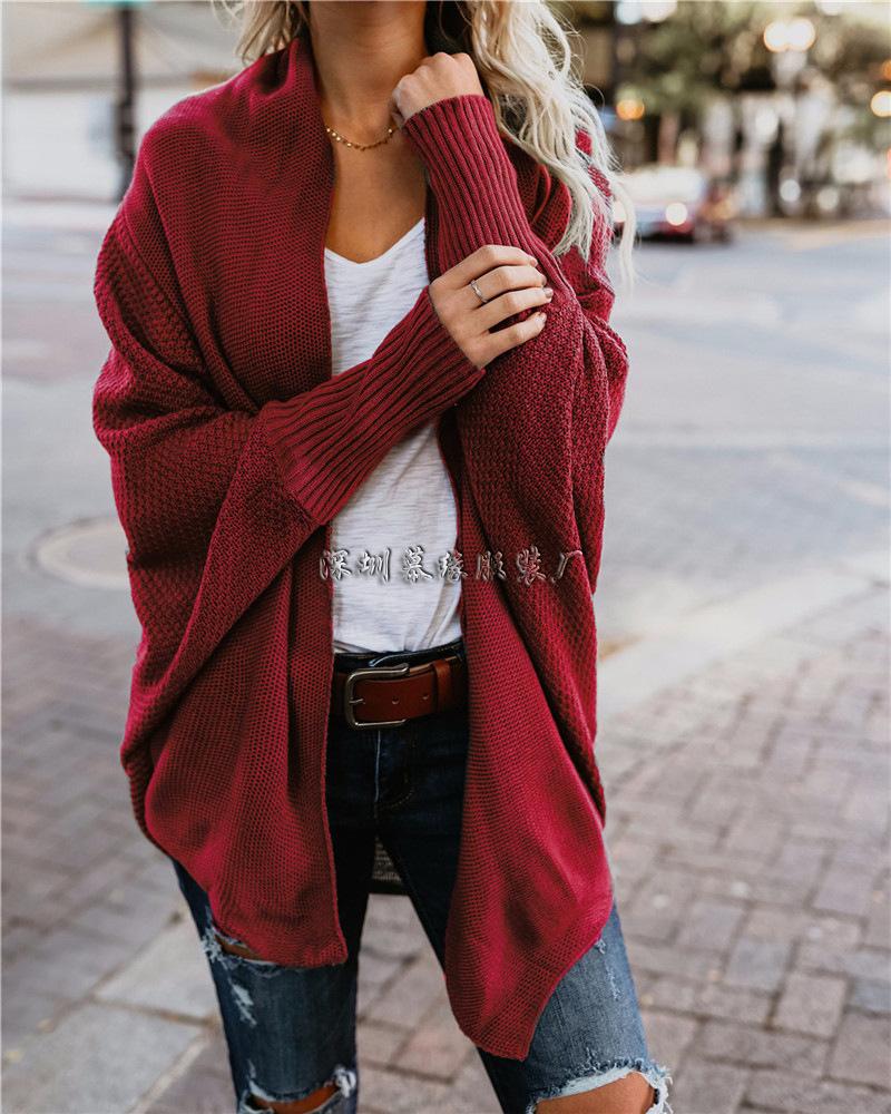 Solid Color Knit Wear Long Batwing Sleeves Women Oversized Cocoon Cardigan