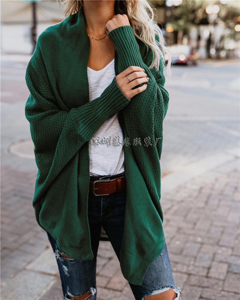 Solid Color Knit Wear Long Batwing Sleeves Women Oversized Cocoon Cardigan