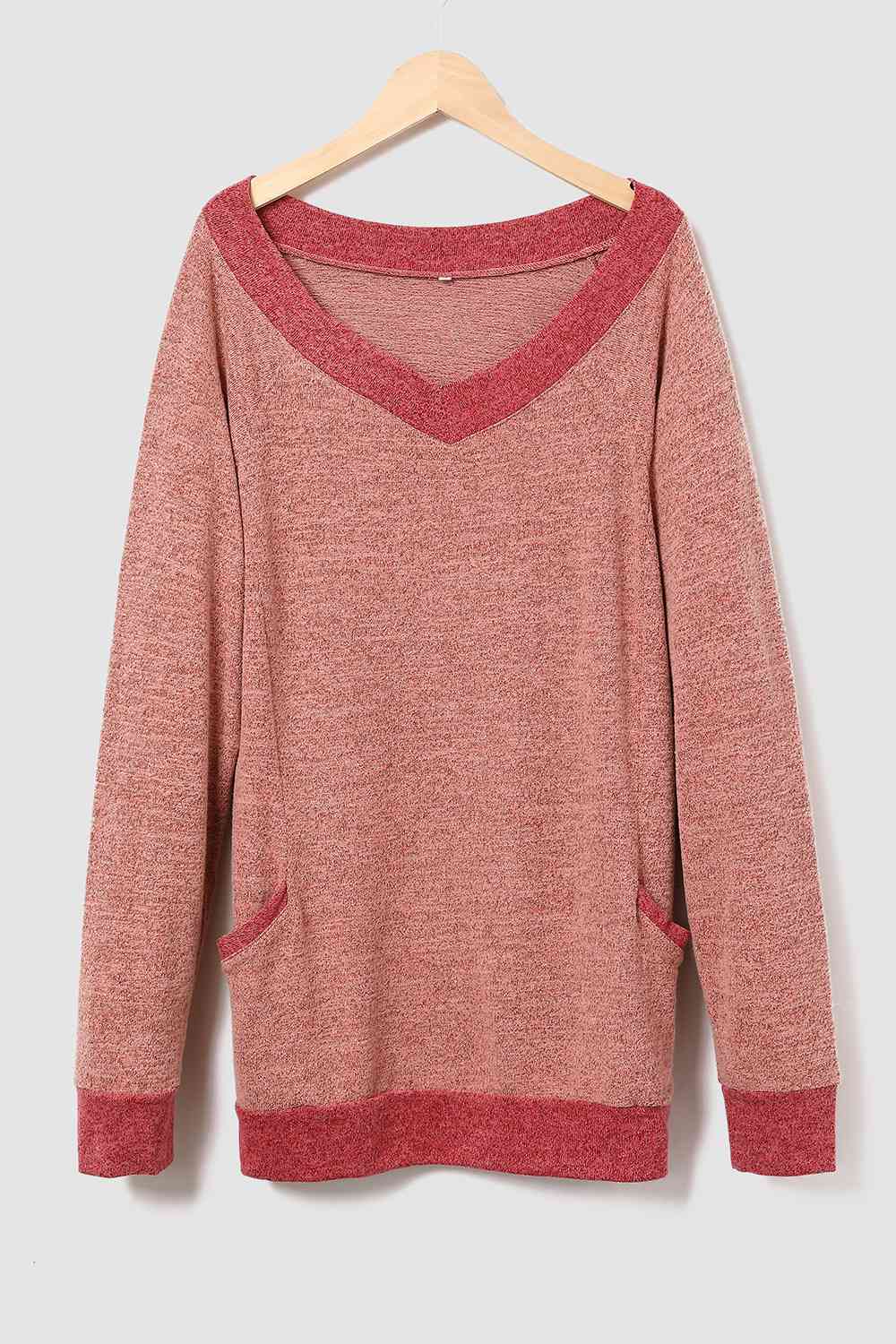 V-Neck Long Sleeve Sweatshirt with Pockets king-general-store-5710.myshopify.com