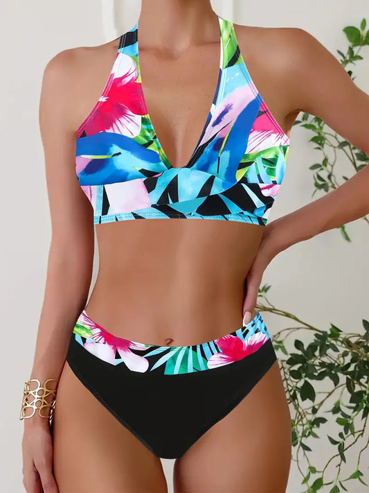 Tanya® | Stylischer Random Print Halter Kreuz Bikini