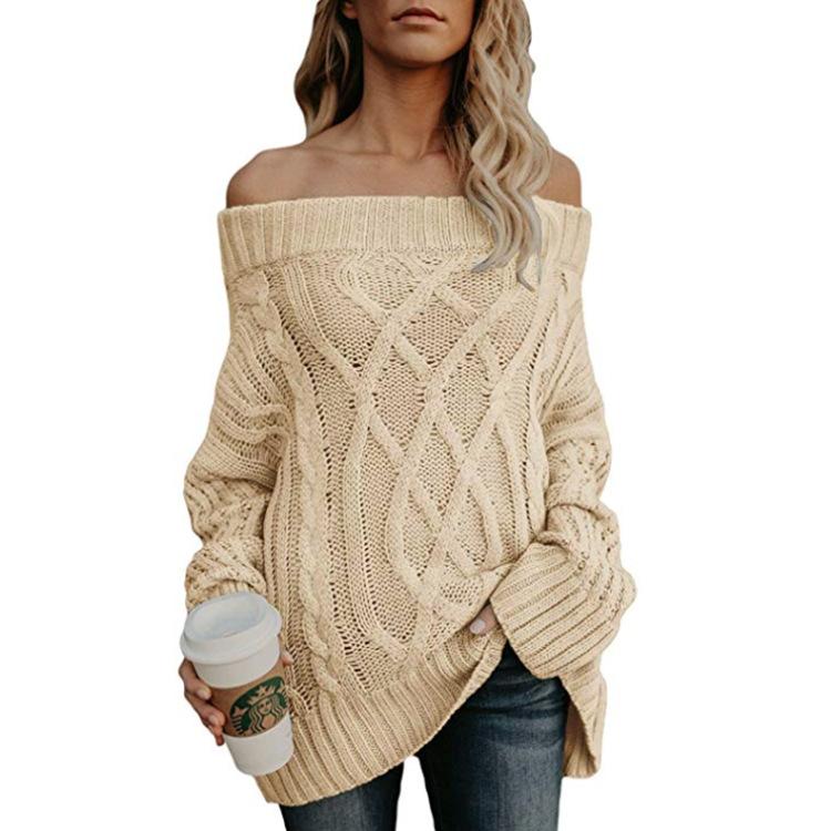 Off Shoulder Cable Knit Long Thick Women Sweater