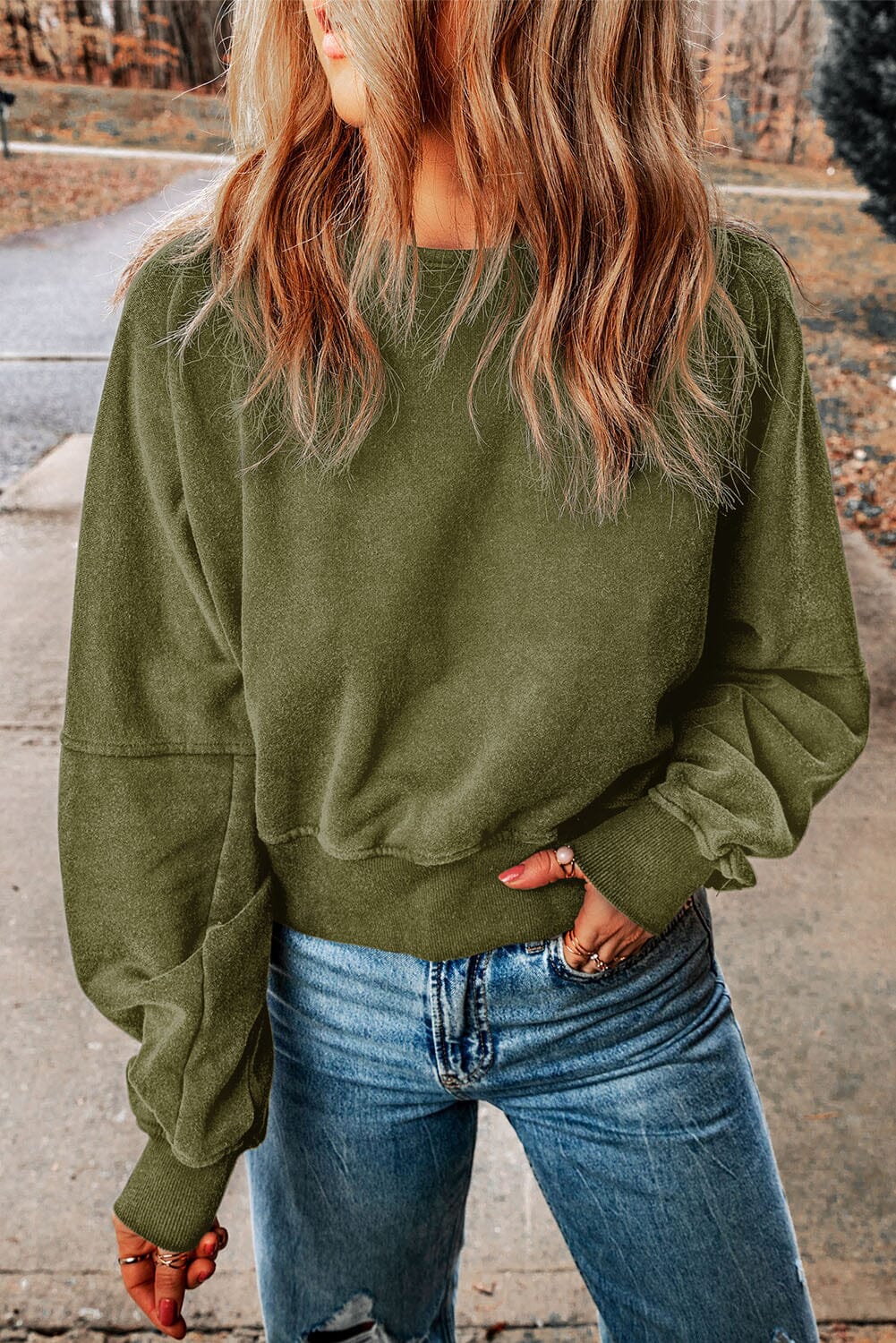 Round Neck Open Back Sweatshirt - Sydney So Sweet