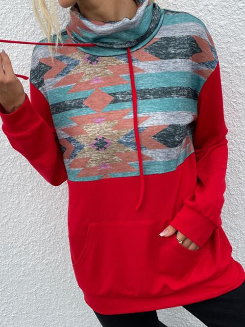 Geometric Drawstring Long-Sleeve Sweatshirt king-general-store-5710.myshopify.com