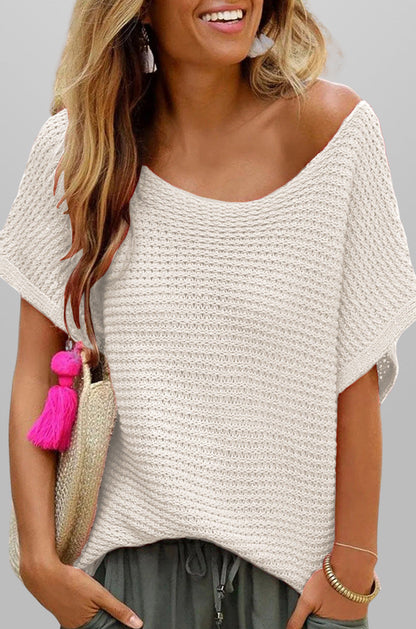 Women's Solid Color Knit Short Sleeve Top