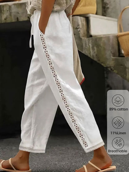 Kira® | Weiße einfarbige Seitentaschen-Hose