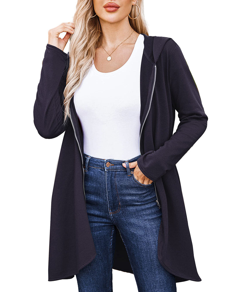 zeagoo womens long zip up hoodie light oversized thin tunic hooded sweatshirt jacket with pockets