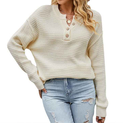 Apricot-Womens-Waffle-Knit-V-Neck-Sweater-Casual-Long-Sleeve-Side-Slit-Button-Henley-Pullover-Jumper-Top-K415-Front-2