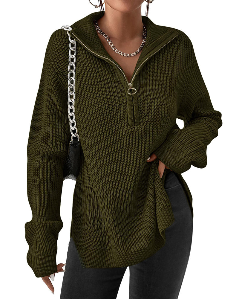 zeagoo womens fashion 2023 fall quarter zip pullover long sleeve oversized knit sweater tops