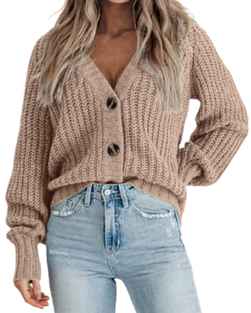 zeagoo womens 2023 fall chunky knit cardigans open front long sleeve v neck button loose cardigan sweaters