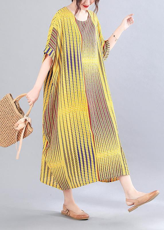 Beautiful Yellow Striped Cotton Oversize Summer Mid Dress - SooLinen