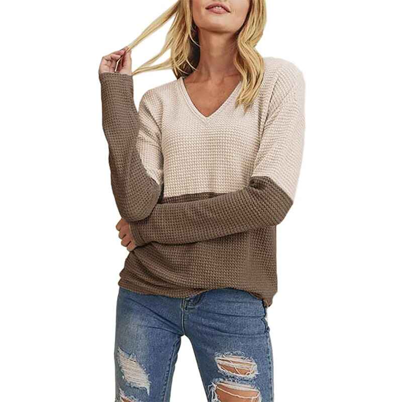    Gray-White-Womens-Classic-Fit-Lightweight-Long-SleeveV-Neck-Sweater-K057