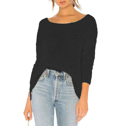    Black-Womens-Fashion-Round-Neck-Solid-Color-Long-Sleeve-Knit-Sweater-Hollow-Top-Sweater-Embroide-Pullover-Sweater-k035