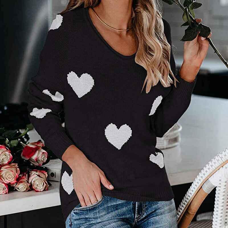 White-Red-Heart-Womens-Off-Shoulder-Knitted-Pullovers-Sweater-Loose-Long-Sleeve-Hearts-Printed-Tops-K048-Side