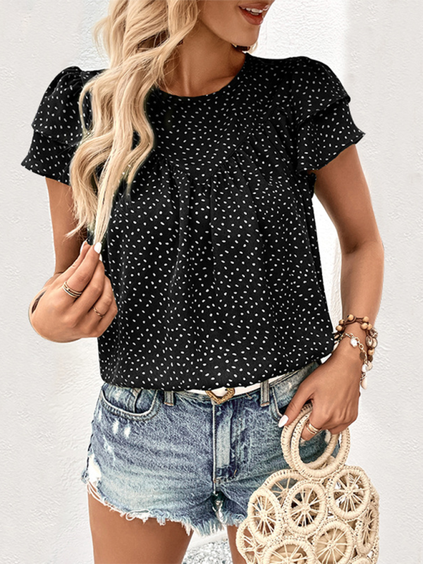 Blouses- Women's Polka Dot Blouse with Layered Sleeves- - Chuzko Women Clothing