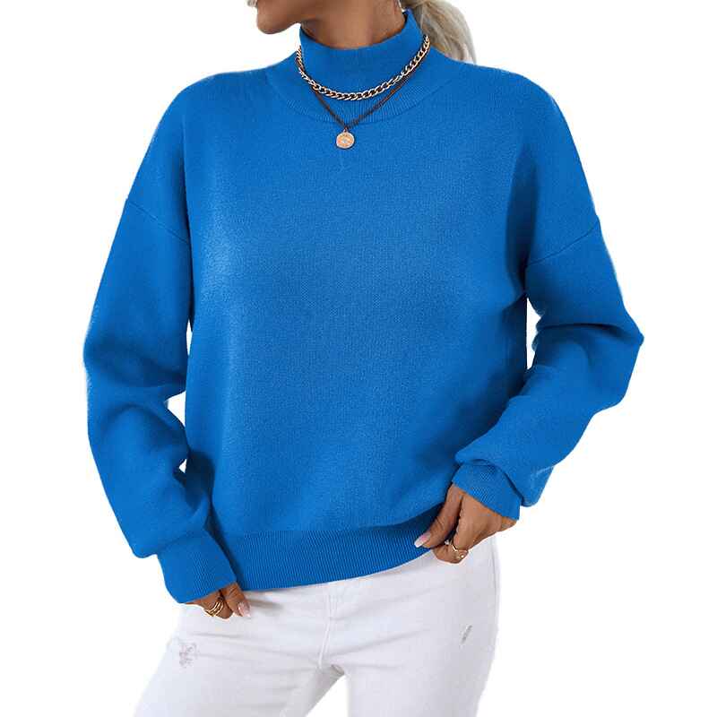 Red-Womens-Long-Sleeve-Turtleneck-Cozy-Knit-Sweater-Casual-Loose-Pullover-Jumper-Tops-K470