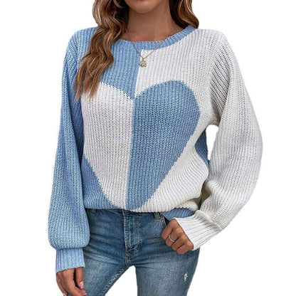 Black-Womens-Pullover-Sweaters-Long-Sleeve-Crewneck-Cute-Heart-Knitted-Sweater-K489