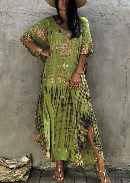 Bohemian Green V Neck Striped Print Women Beach Dress Summer VB1034 Ada Fashion