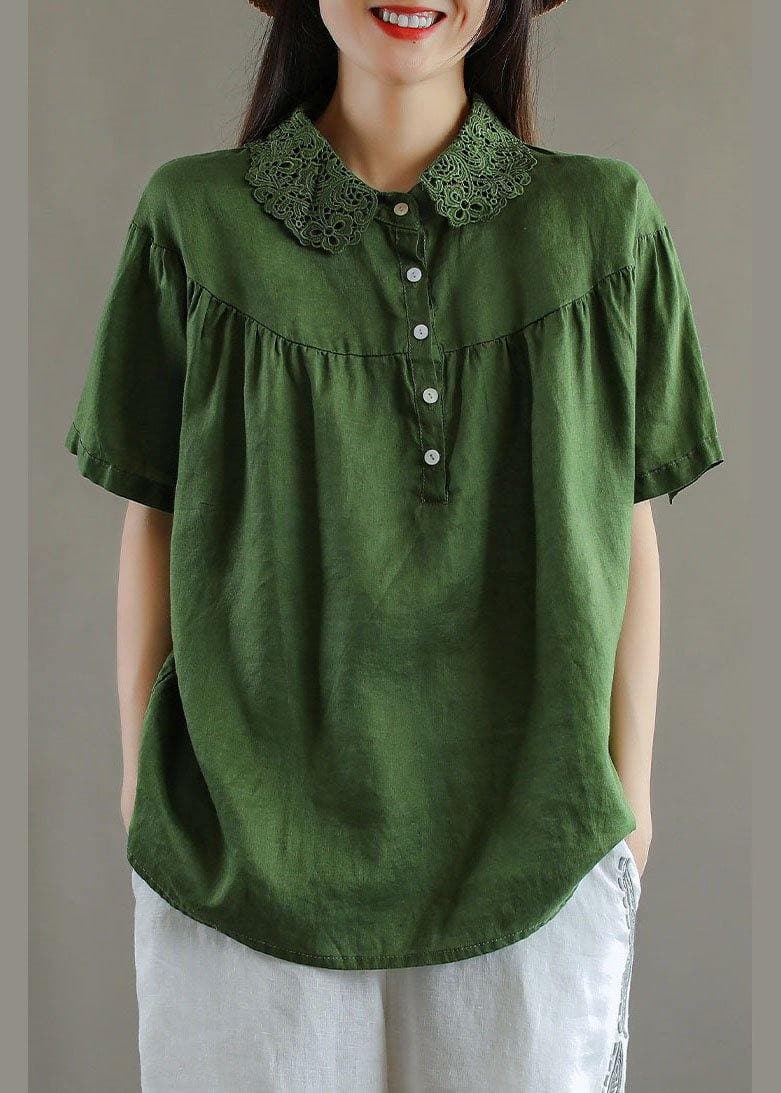 Boutique Green Peter Pan Collar Button Linen Summer Shirt Tops GK-STP210708