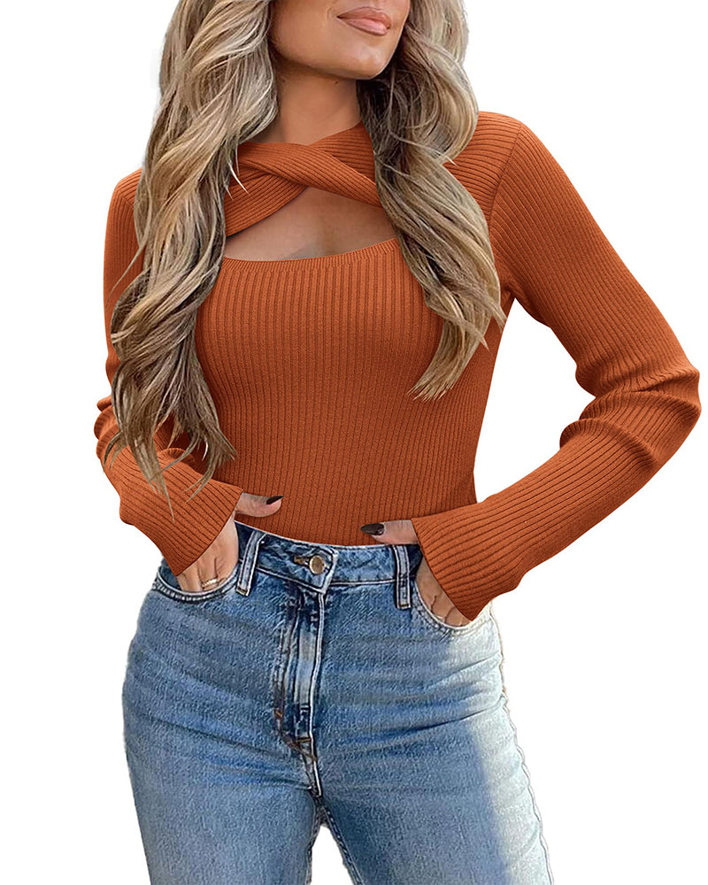 zeagoo womens 2023 pullover sweaters long sleeve cutout knit lightweight crew neck fall clothes s xxl