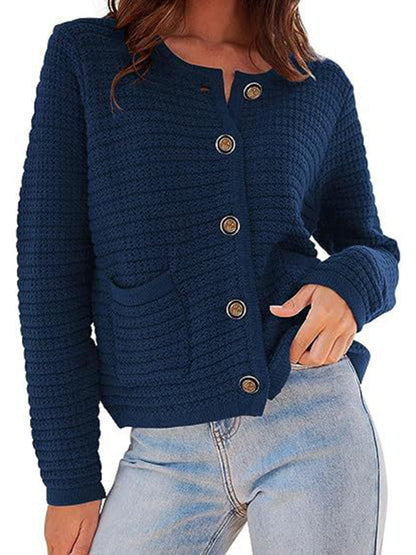 Cardigan sweaters- Everyday Warmth Button-Up Cardigan Sweater for Casual Wear- Purplish blue navy- IndioGear Clothing and Gear