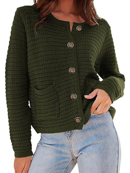 Cardigan sweaters- Everyday Warmth Button-Up Cardigan Sweater for Casual Wear- Deep green- IndioGear Clothing and Gear