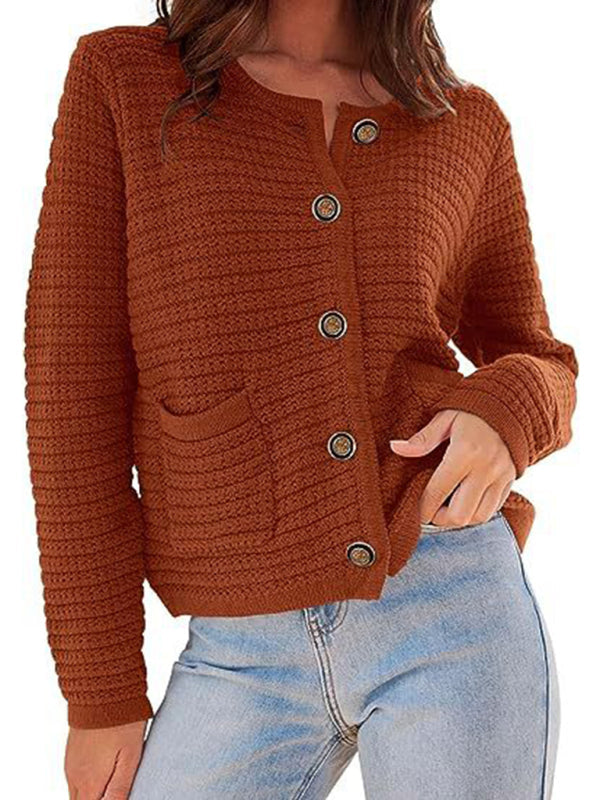 Cardigan sweaters- Everyday Warmth Button-Up Cardigan Sweater for Casual Wear- caramel- IndioGear Clothing and Gear